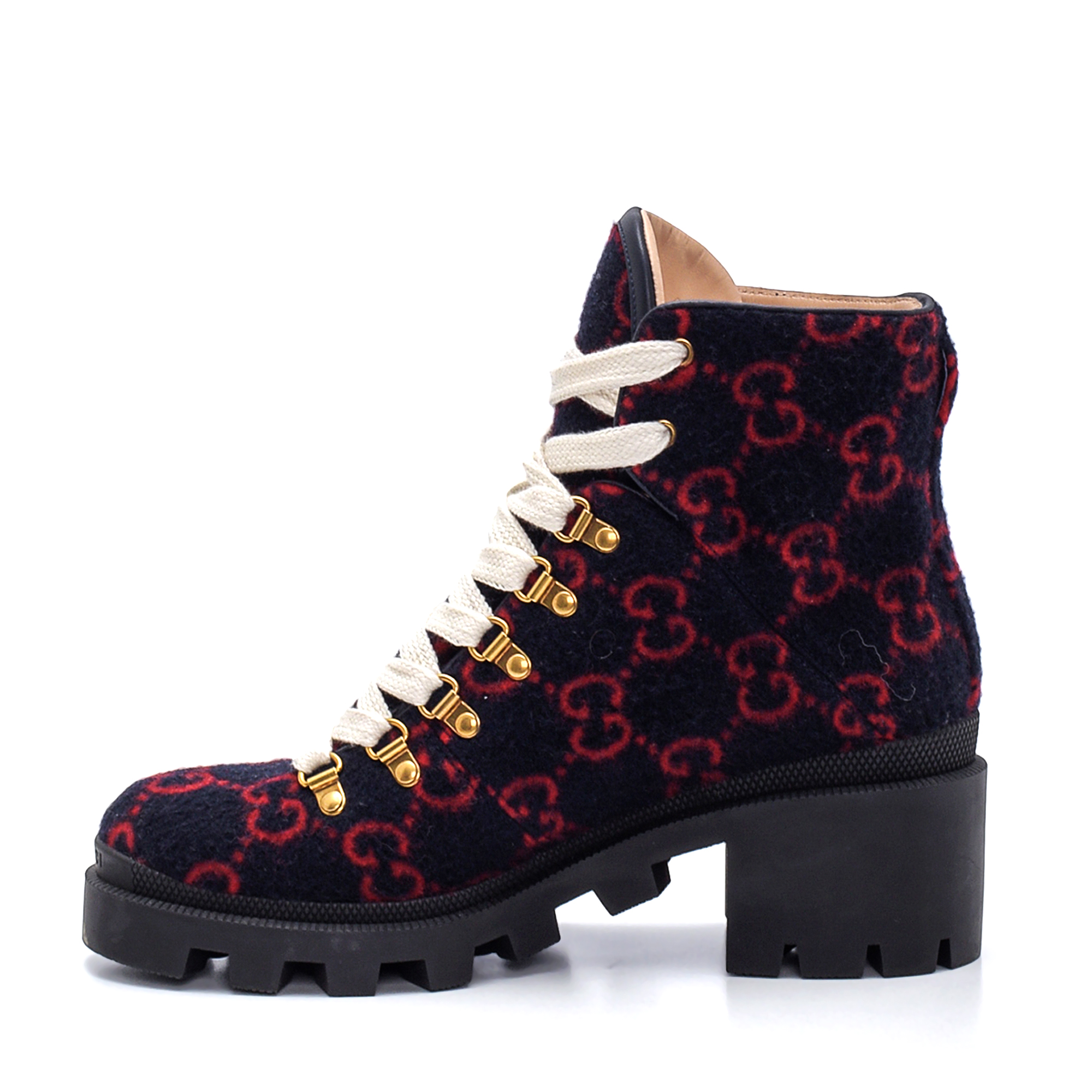 Gucci - Navy & Red GG Supreme Wool Lace Up Ankle Boots